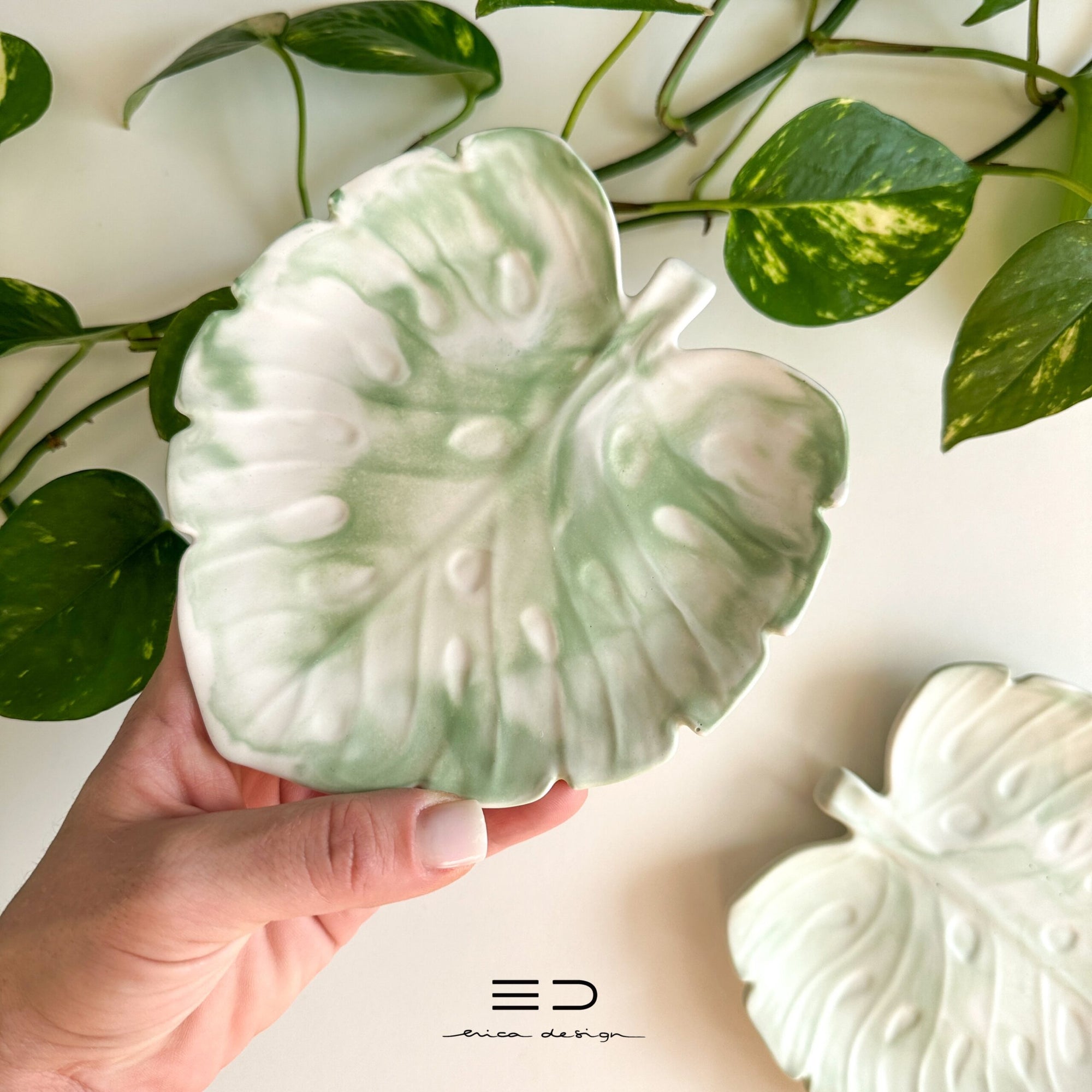 decorative tray monstera | green