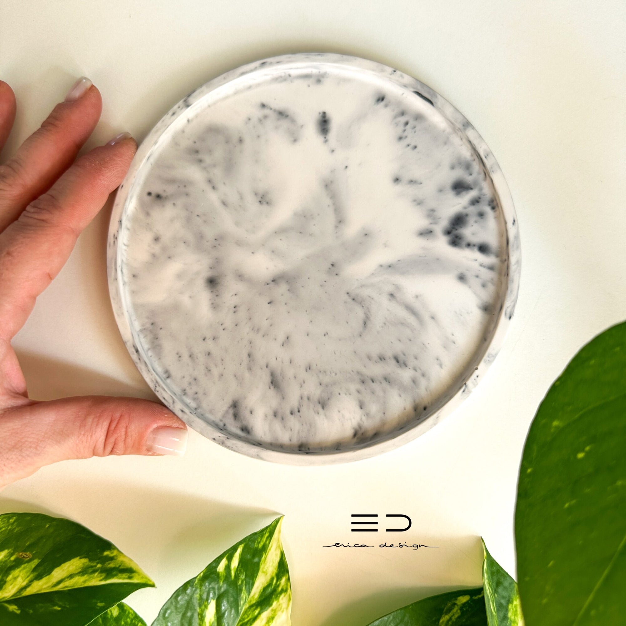 decorative tray round | black gray