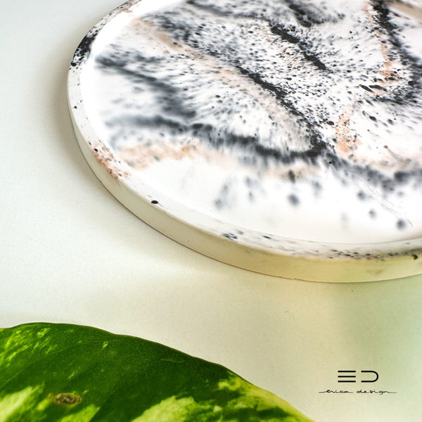 decorative tray round | black gray