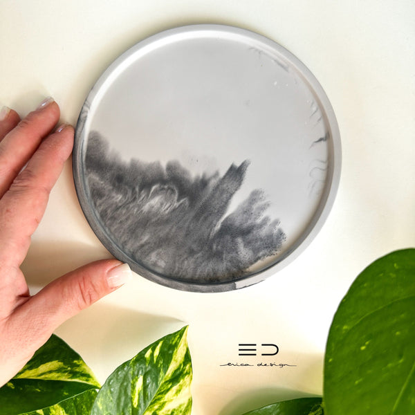 decorative tray round | black gray