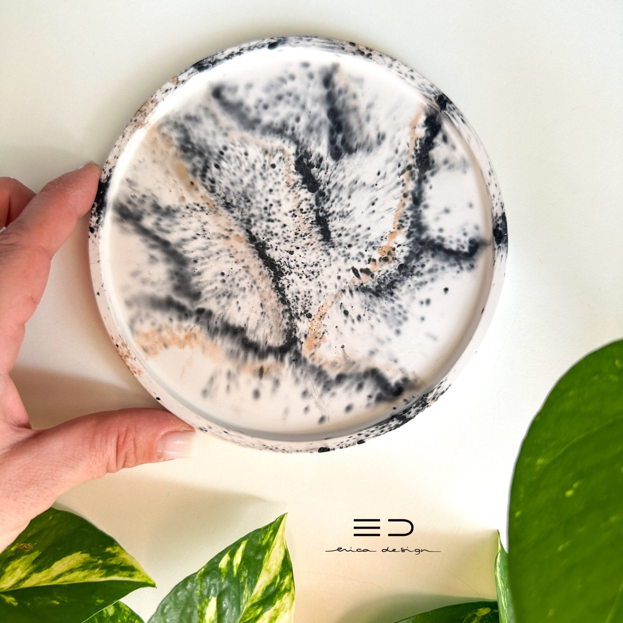 decoratieve ronde schaal | zwart grijs