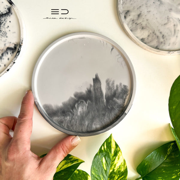 decorative tray round | black gray