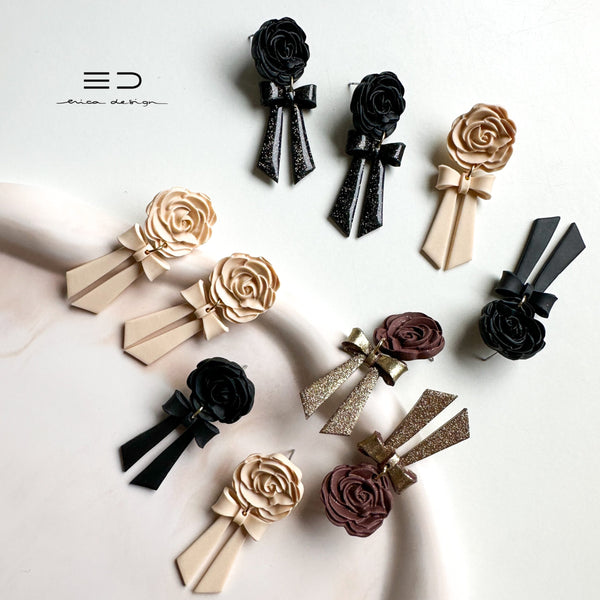 drop earrings | bow and rose