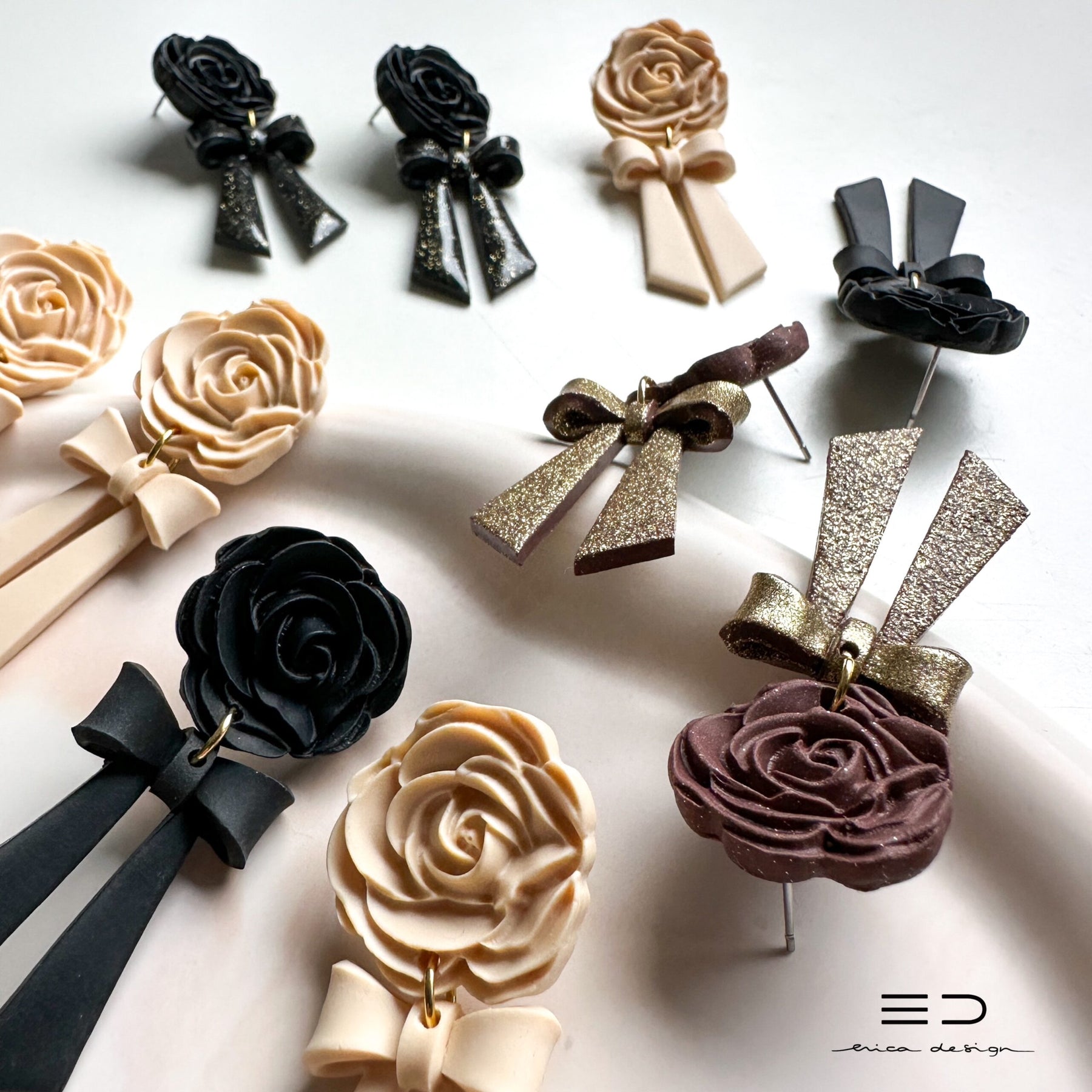 drop earrings | bow and rose