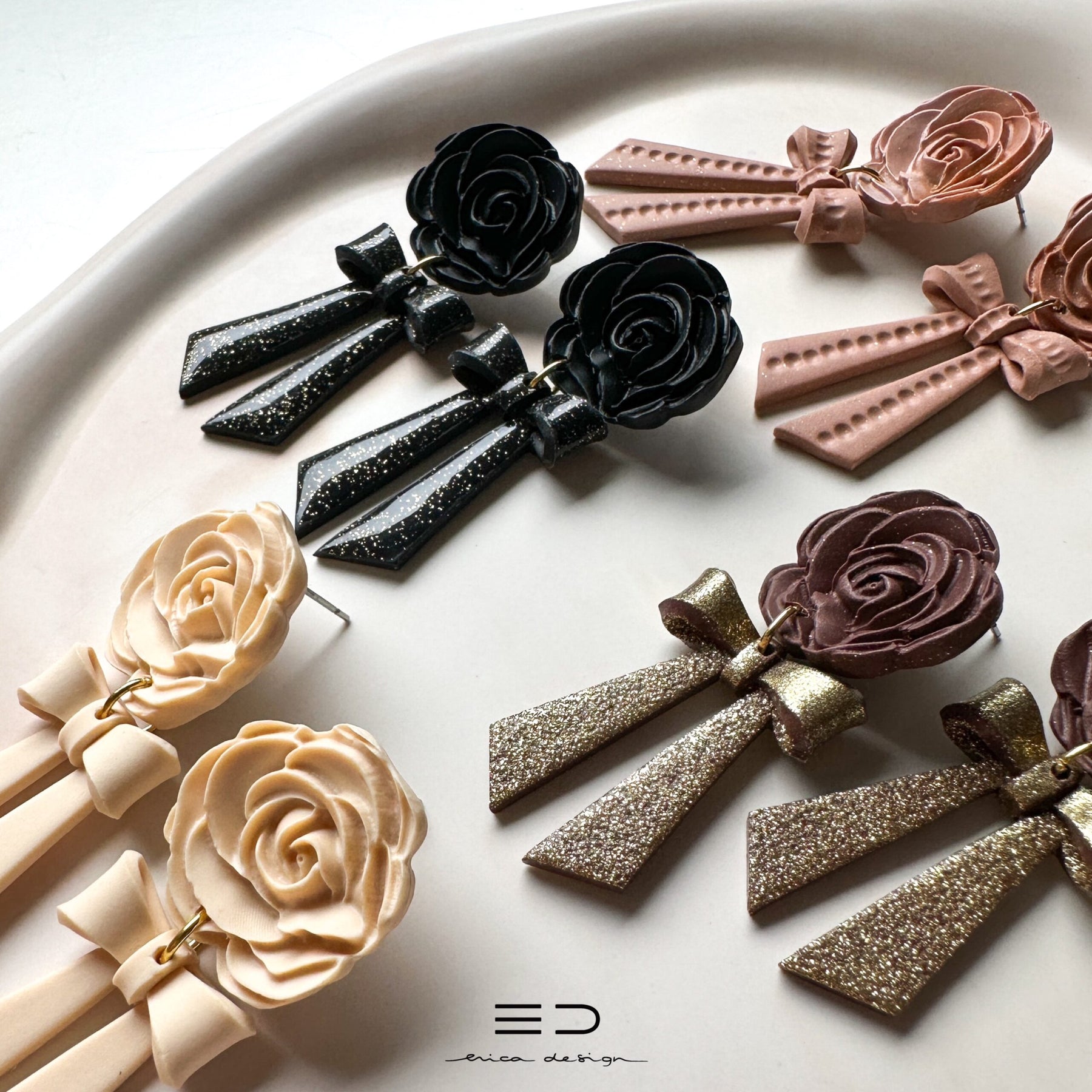 drop earrings | bow and rose