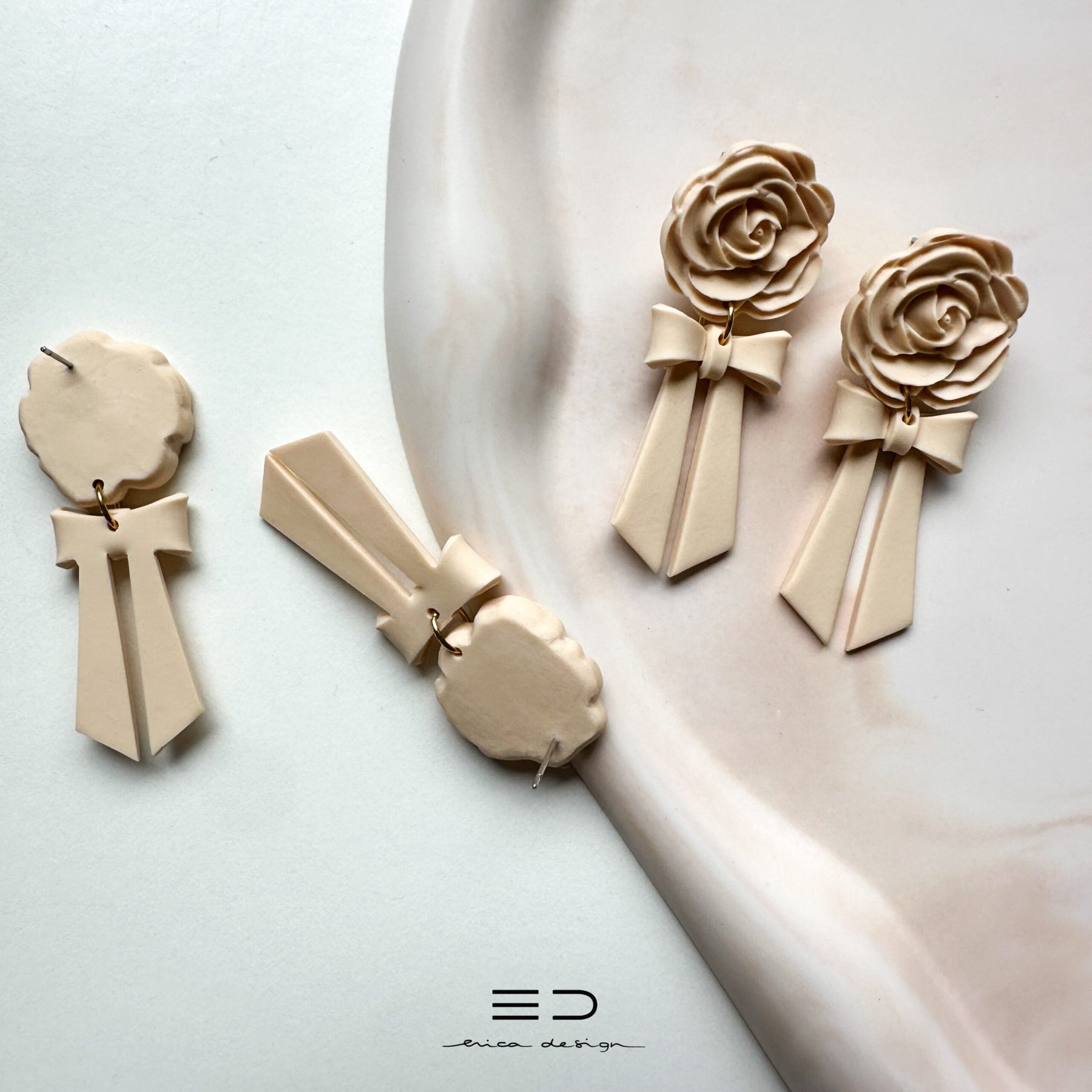 drop earrings | bow and rose