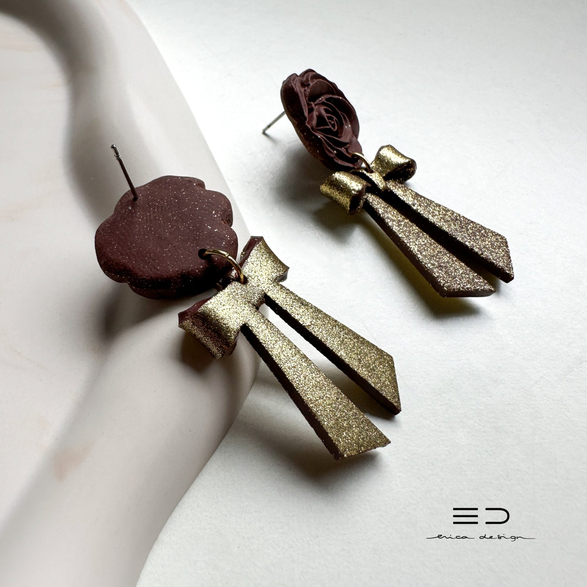 drop earrings | bow and rose