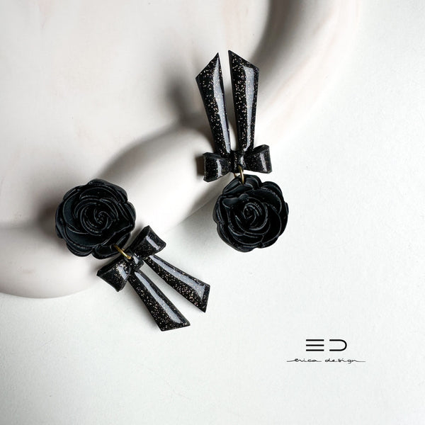 drop earrings | bow and rose