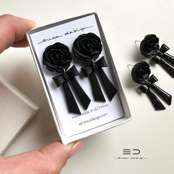 drop earrings | bow and rose