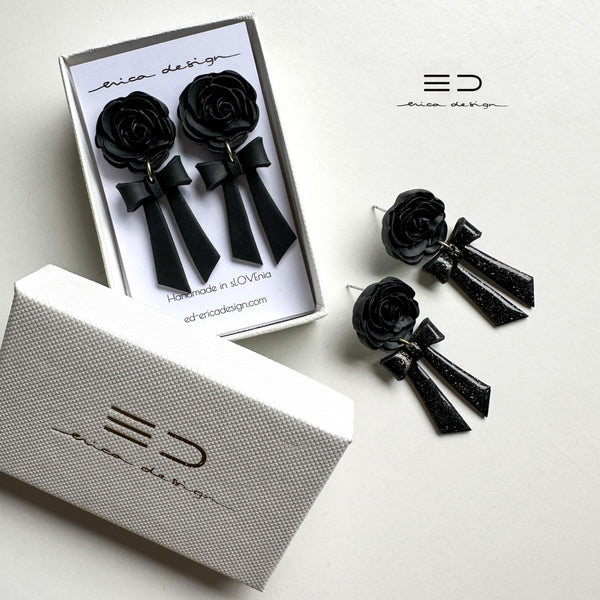 drop earrings | bow and rose