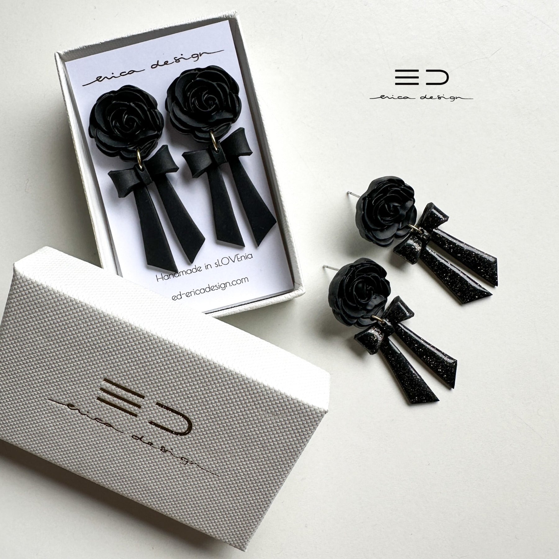 drop earrings | bow and rose