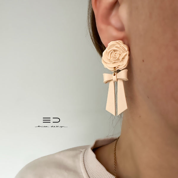 drop earrings | bow and rose