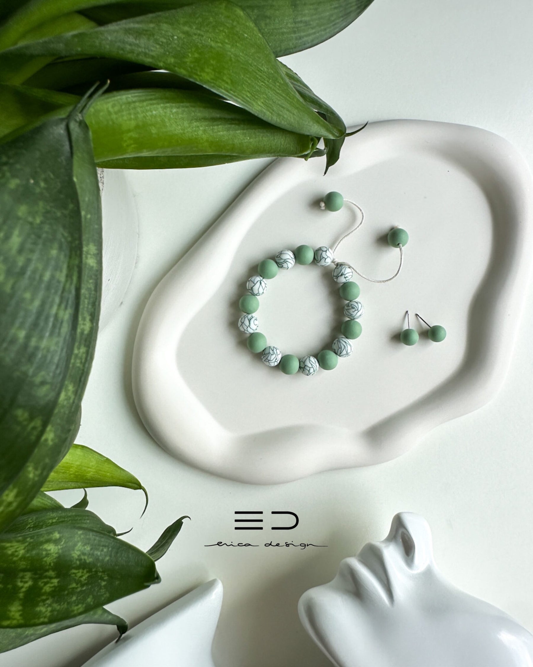 bulb marble green | bracelet, studs