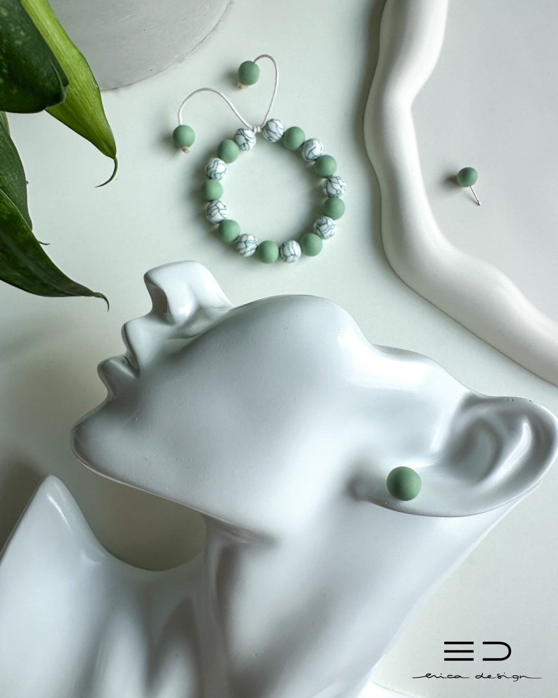 bulb marble green | bracelet, studs