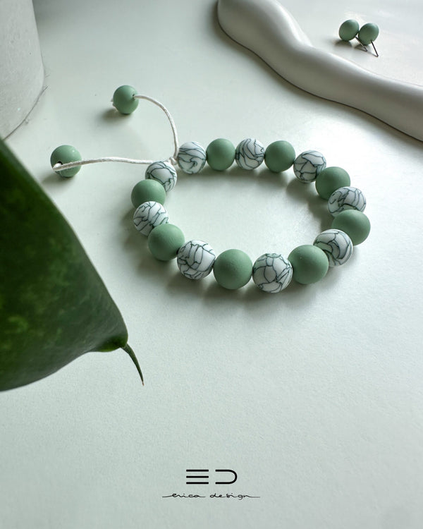 bulb marble green | bracelet, studs