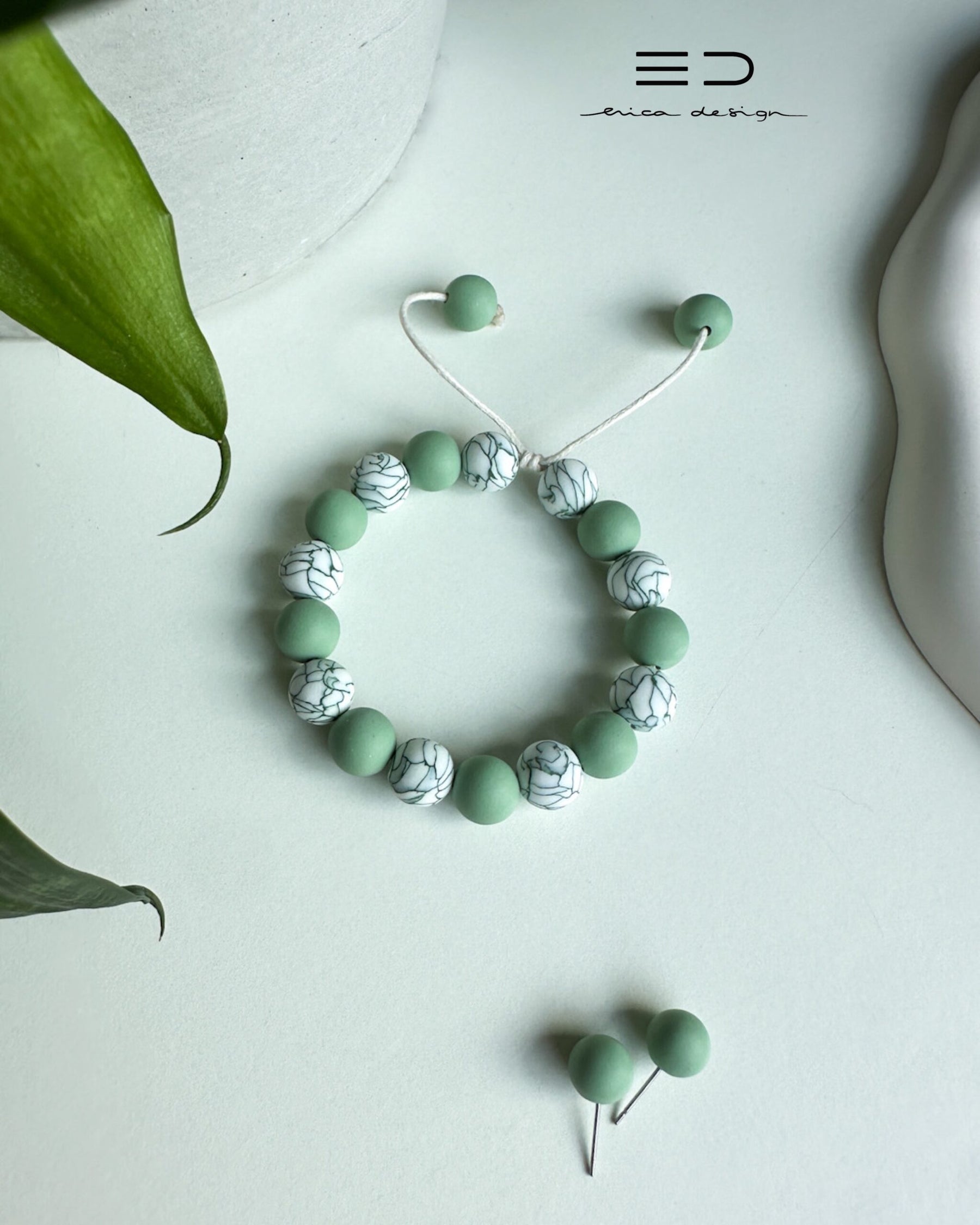 bulb marble green | bracelet, studs