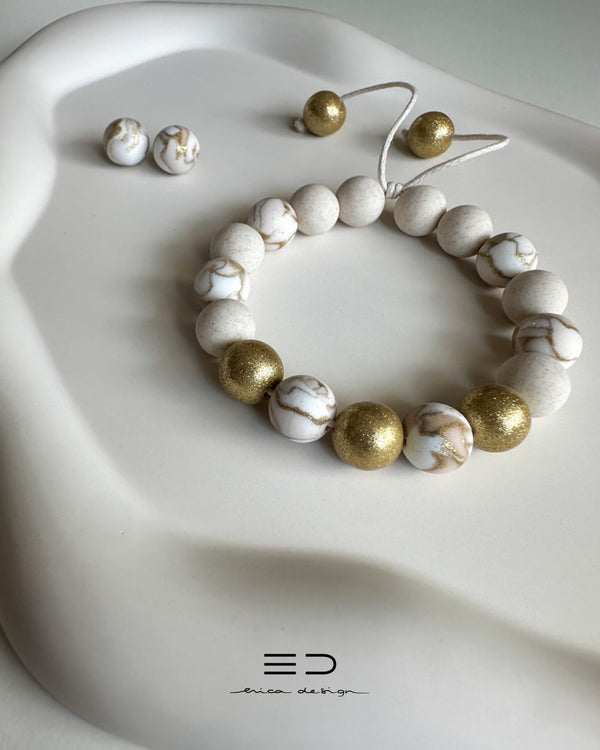 bracciale a bulbo, orecchini | beige
