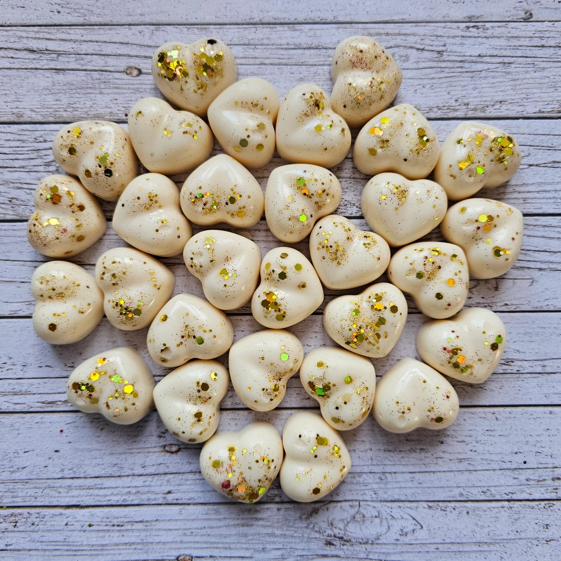 Amber gold hearts, 3 pcs