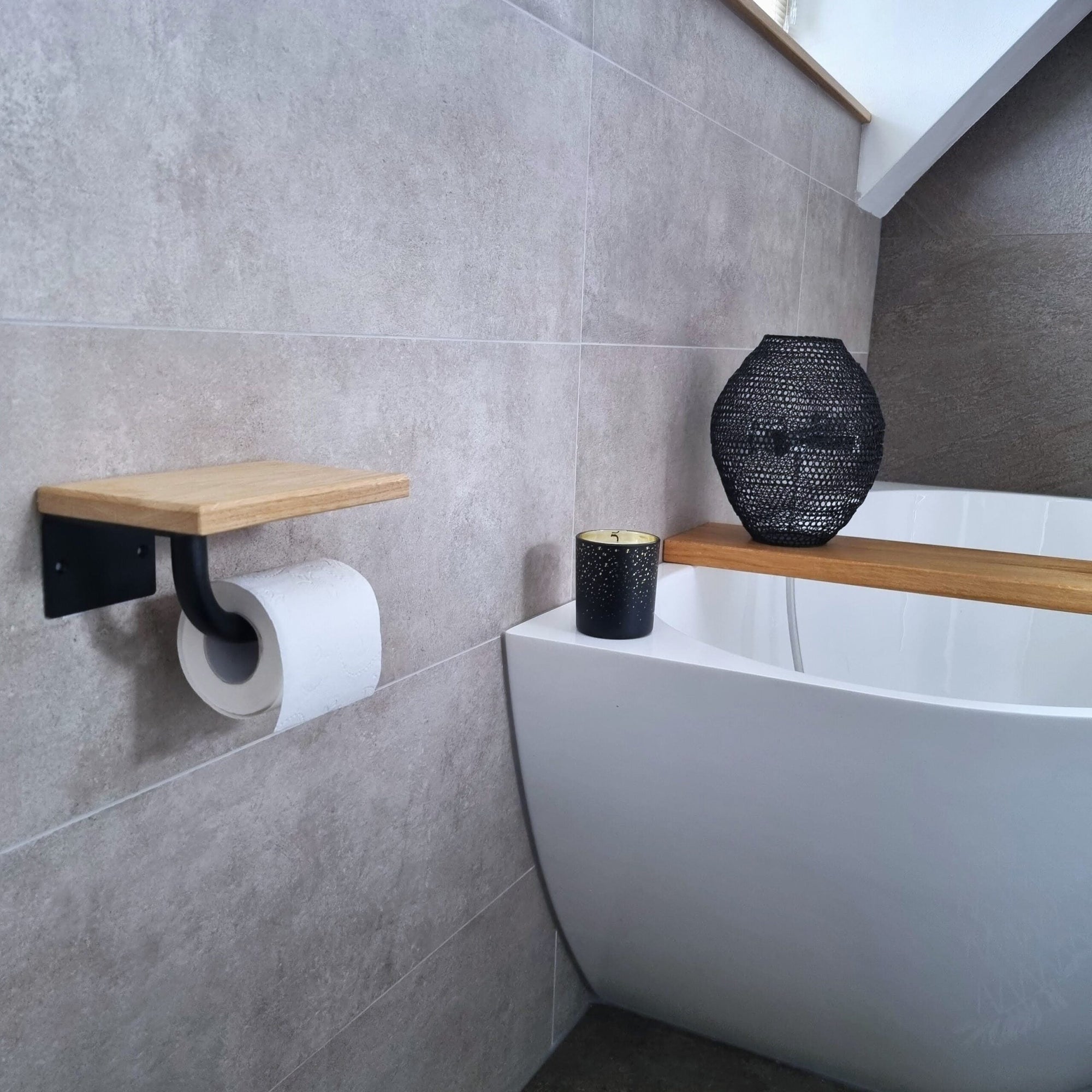 The Smart Toilet Paper Holder Matte Black - Light Oak
