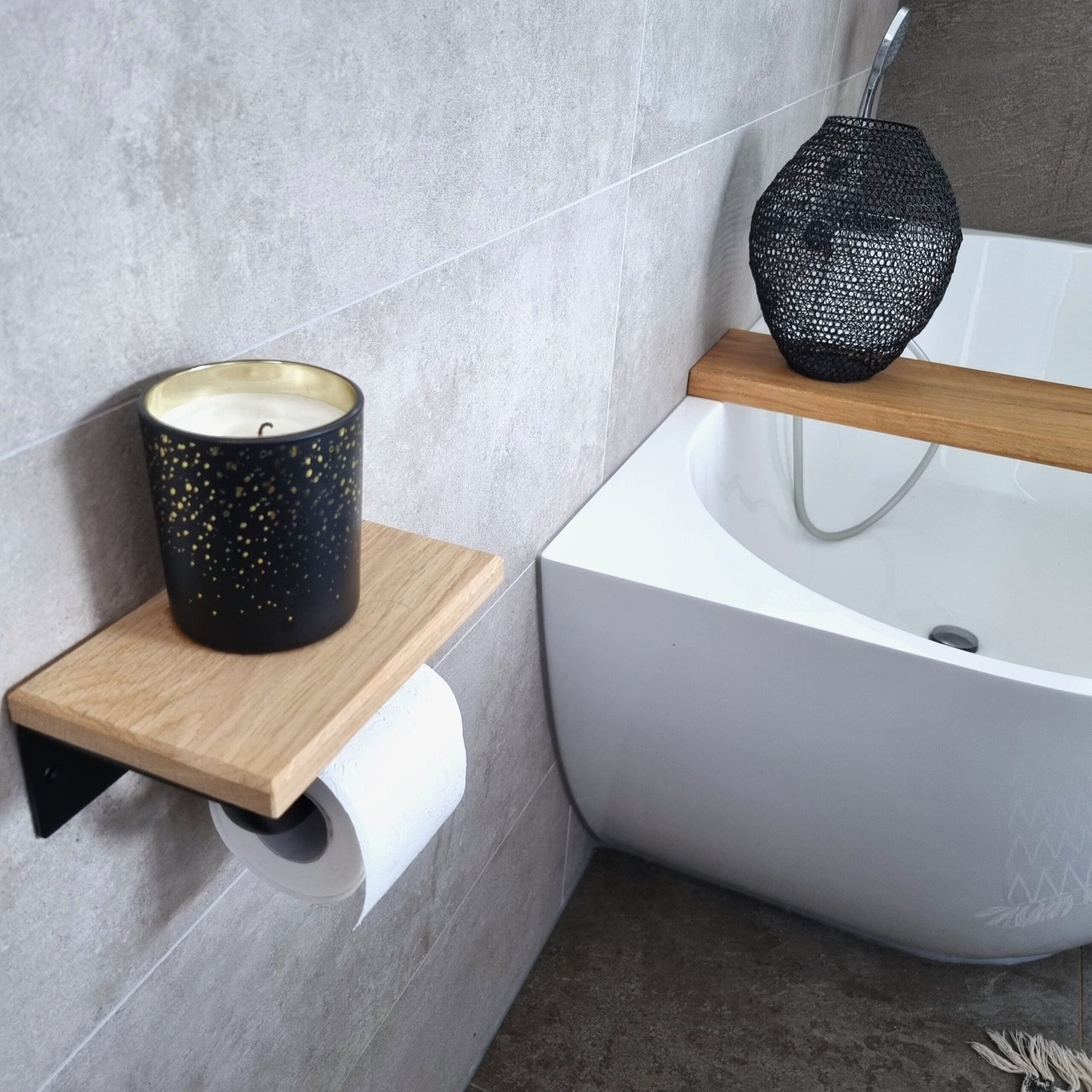 The Smart Toilet Paper Holder Matte Black - Light Oak
