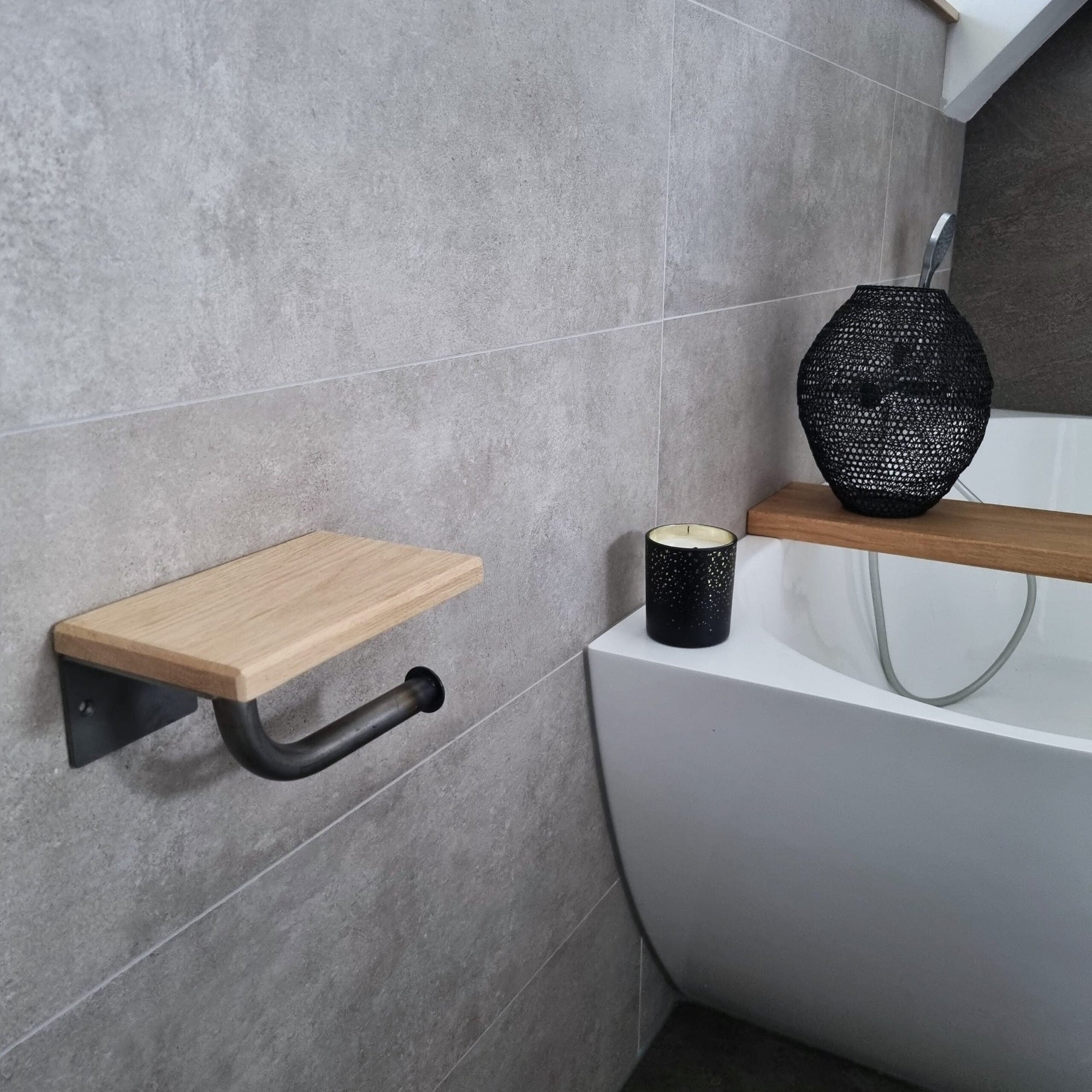 The Smart Toilet Paper Holder Matte White - Light Oak