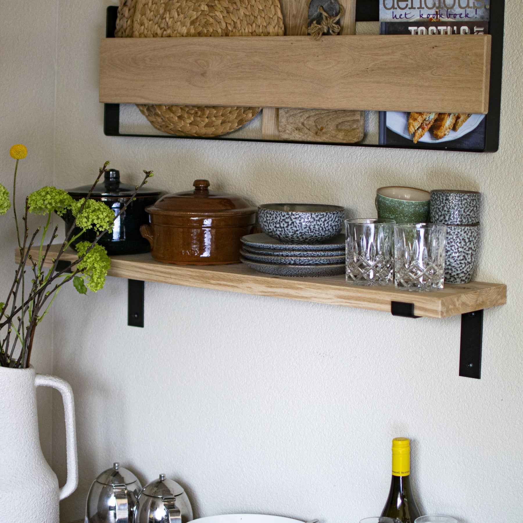 The Industrial L-shaped Shelf Brackets with Oak Shelf - 20 cm