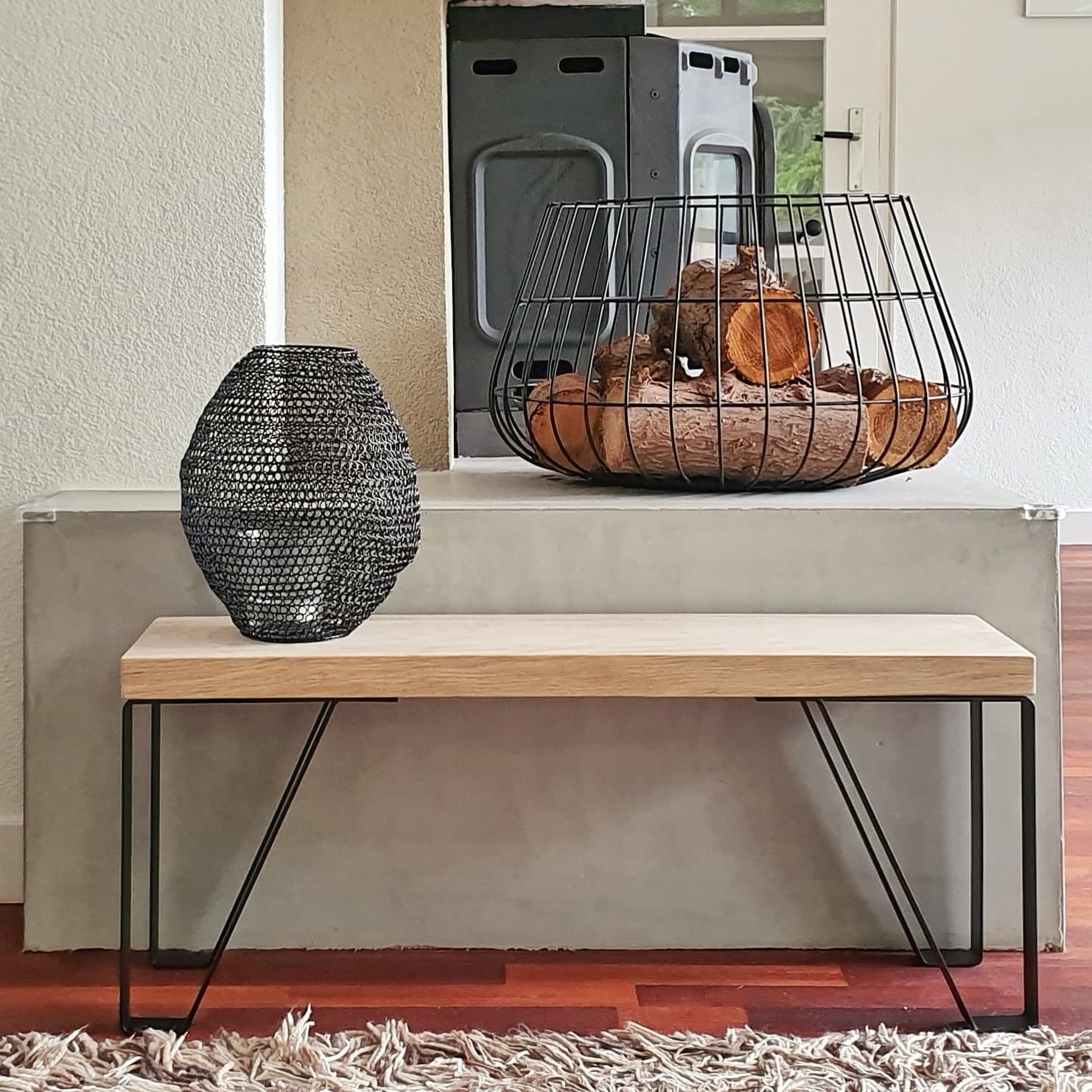 Industrial Side Table Four Legs Matte Black