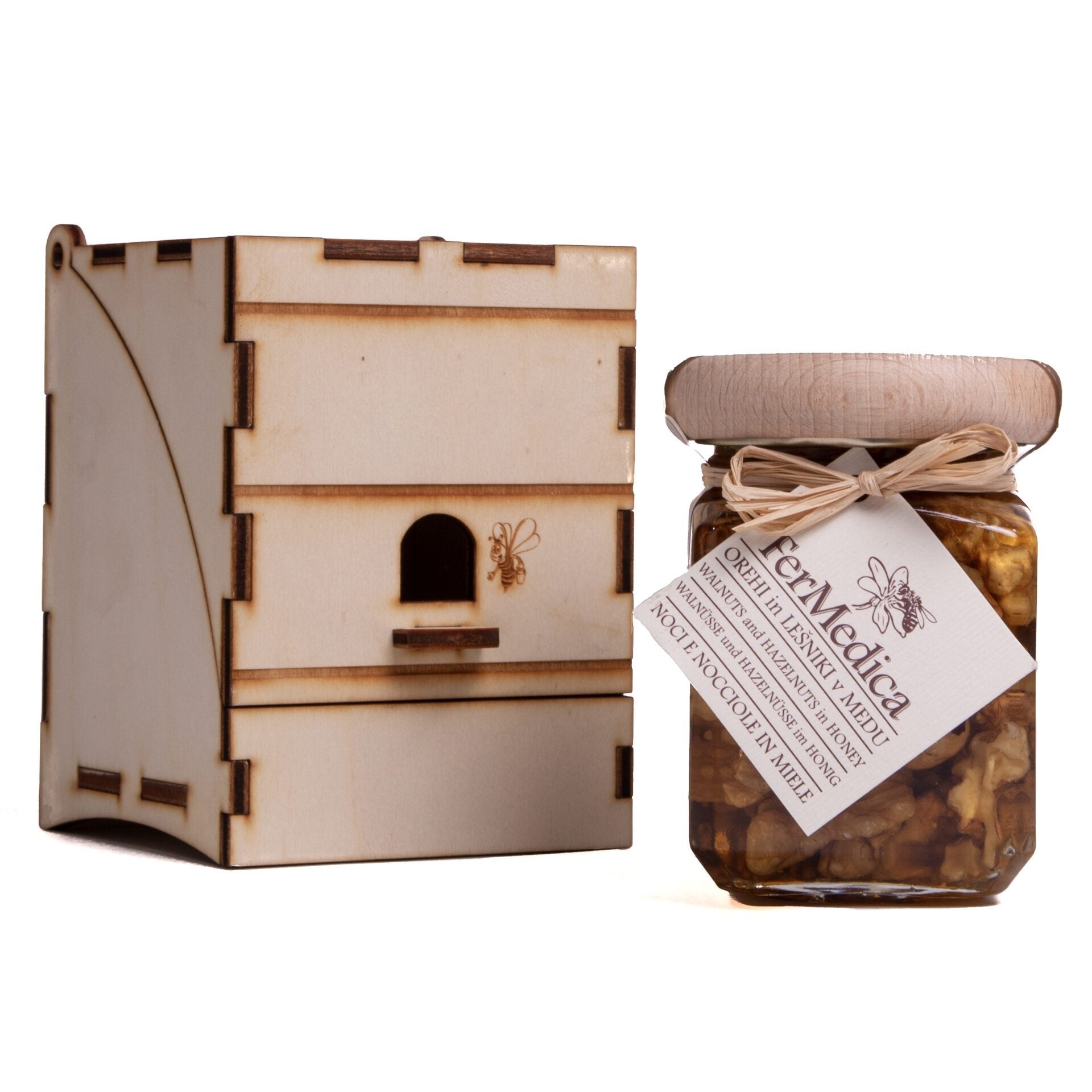 Walnuts and Hazelnuts in Honey 250 g in Wooden Hive