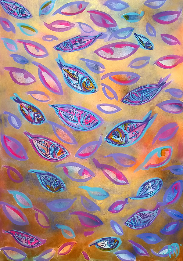 Small fishes in gold II original painting