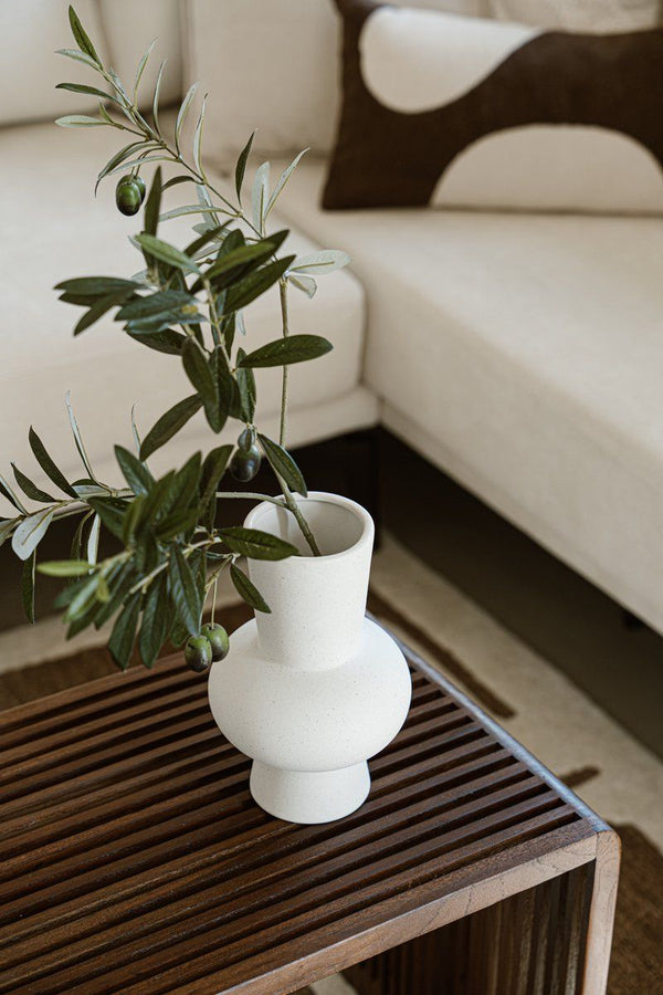 Indore Home - Vase Ann - Medium - Flower Vases - Living Room Decoration - White - 21cm - Round Vase