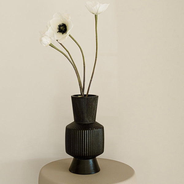 Boho Vase - black - ceramic - round - 21cm