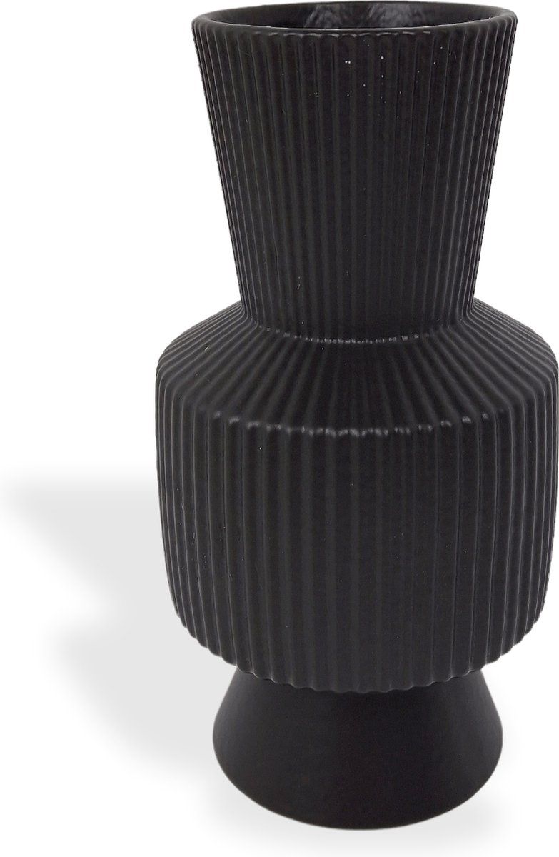 Boho Vaasje - zwart - keramiek - rond - 21cm