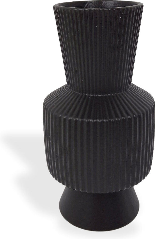 Boho Vaasje - zwart - keramiek - rond - 21cm