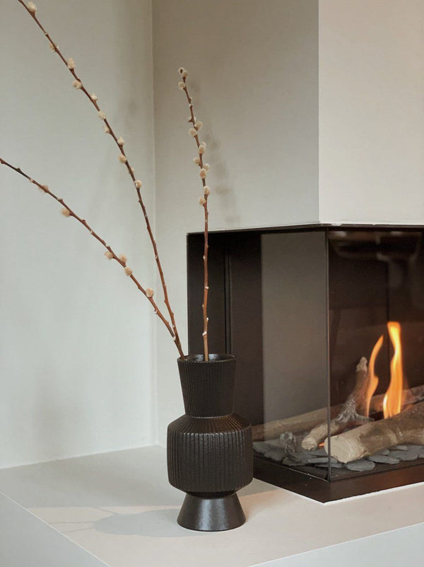 Boho Vaasje - zwart - keramiek - rond - 21cm