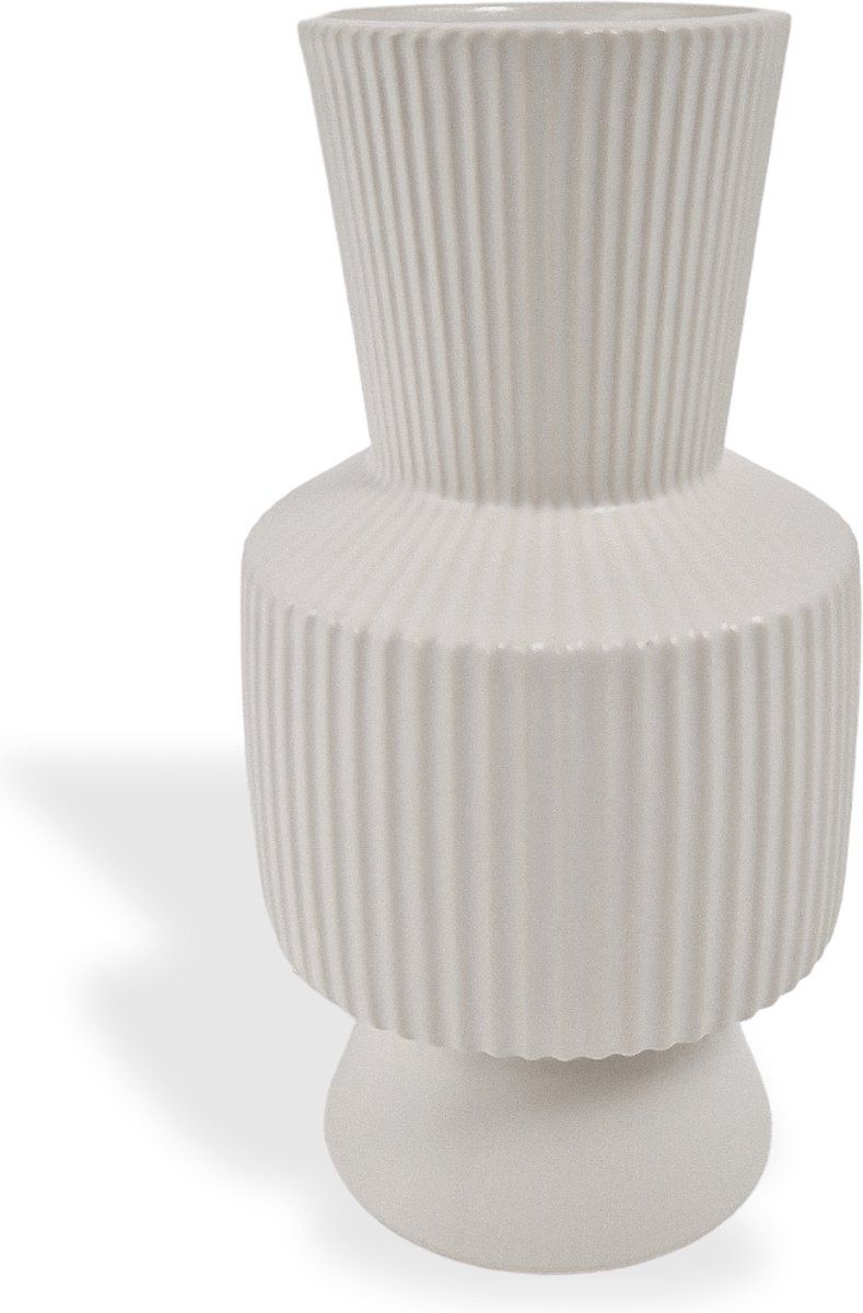 Boho Vase - White - Ceramic - Round - 21cm