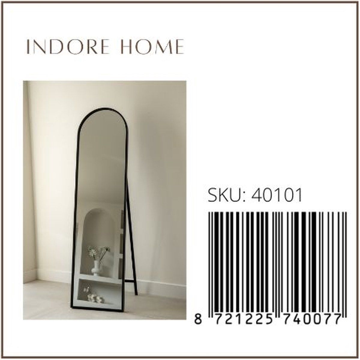 Full-length mirror - black - metal - round top - 150cm x 40cm