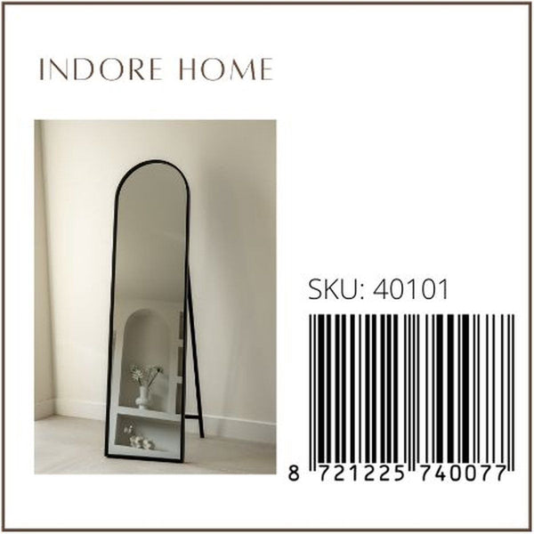 Full-length mirror - black - metal - round top - 150cm x 40cm