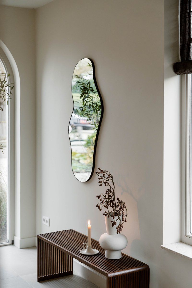 Troas Mirror - organic shape - asymmetrical - wall mirror - 110cm - Black