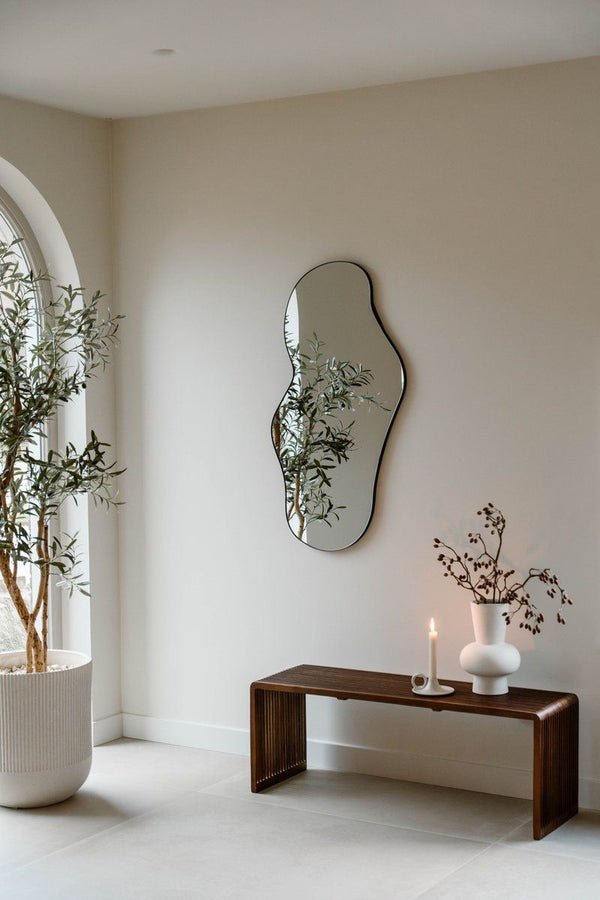Troas Mirror - organic shape - asymmetrical - wall mirror - 110cm - Black