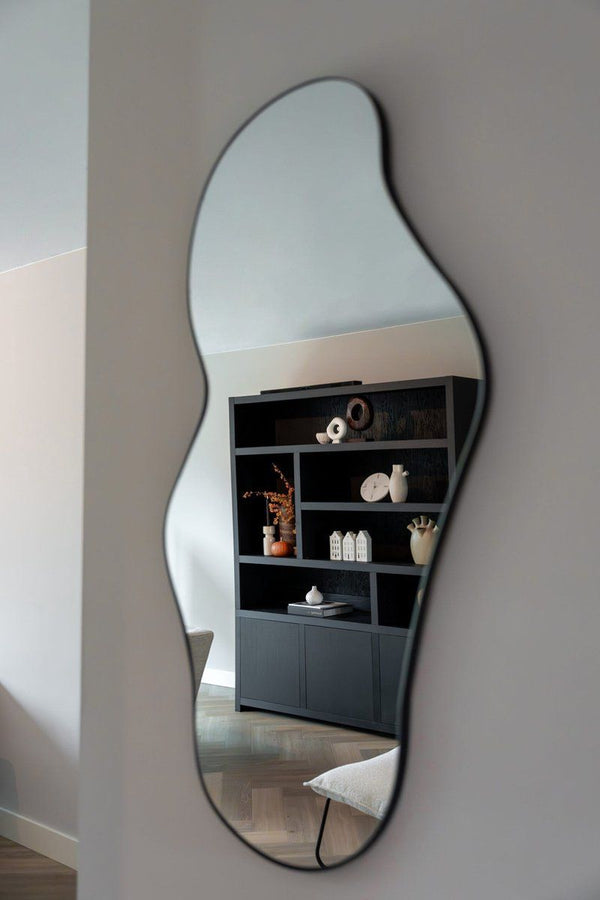 Troas Mirror - organic shape - asymmetrical - wall mirror - 110cm - Black