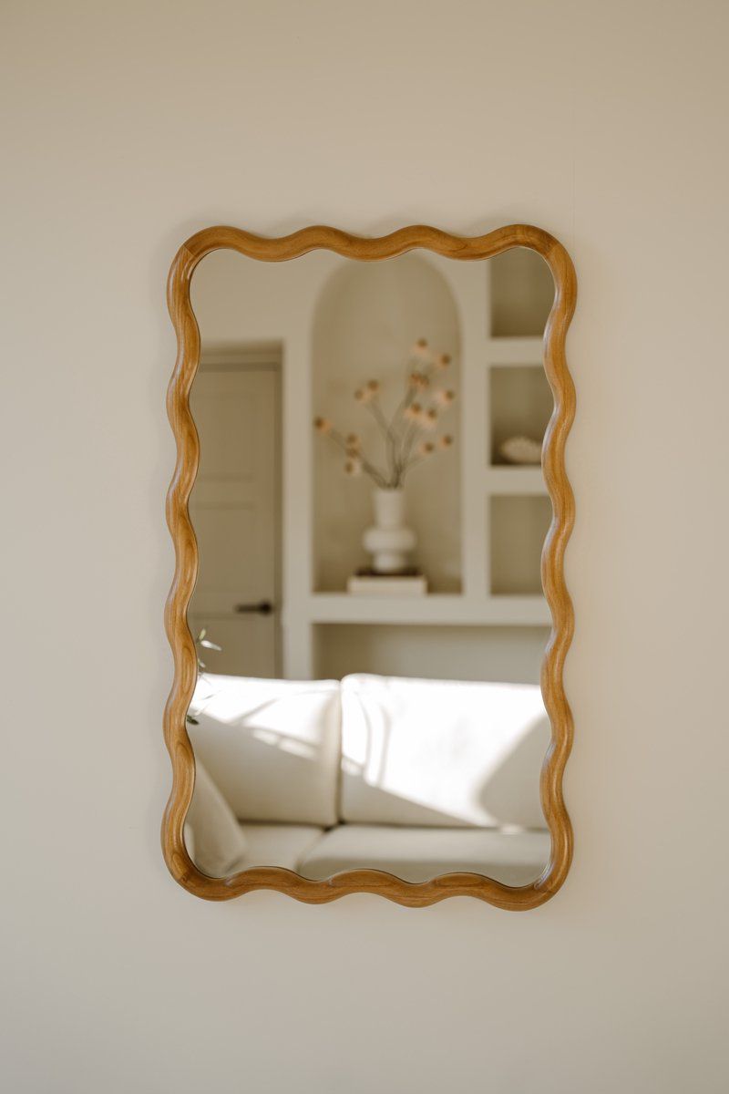 Indore Home - Flow Mirror - Wave Edge - Asymmetrical - Wall Mirror - 90 cm - Wood