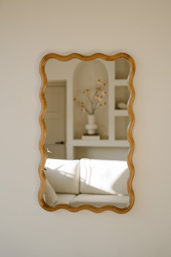Indore Home - Flow Mirror - Wave Edge - Asymmetrical - Wall Mirror - 90 cm - Wood