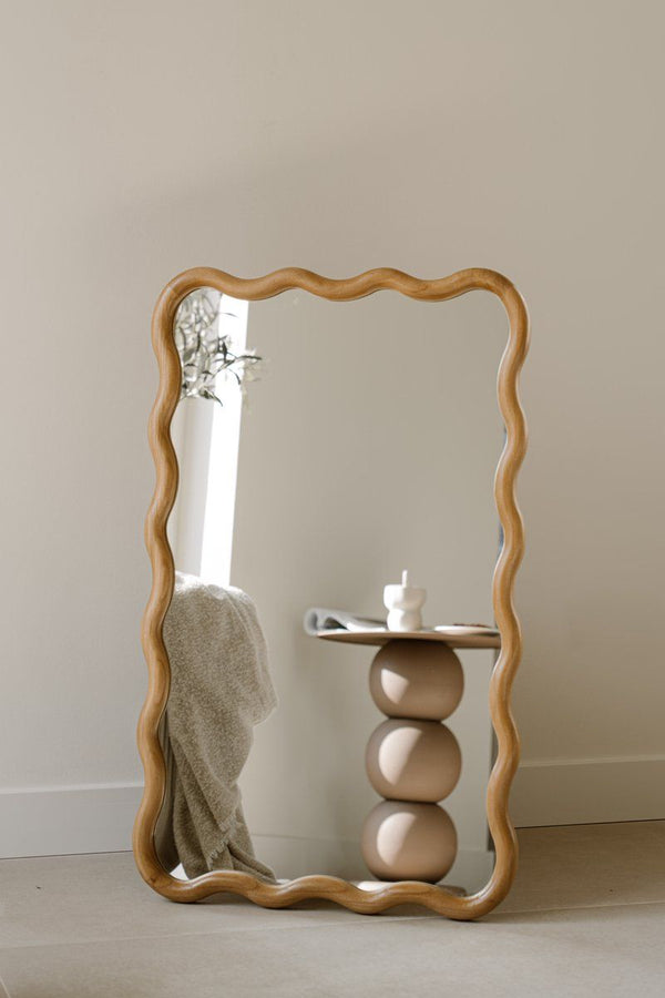 Indore Home - Flow Mirror - Wave Edge - Asymmetrical - Wall Mirror - 90 cm - Wood