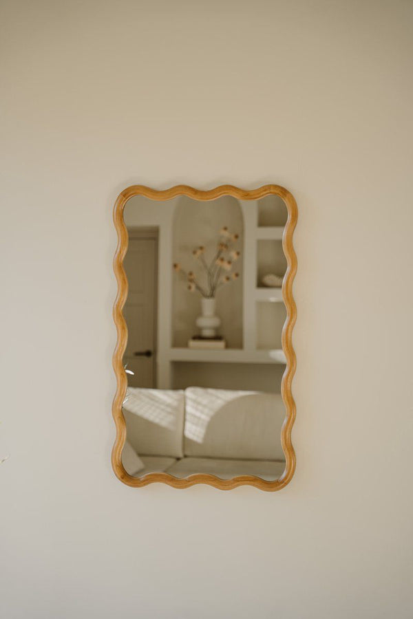 Indore Home - Flow Mirror - Wave Edge - Asymmetrical - Wall Mirror - 90 cm - Wood
