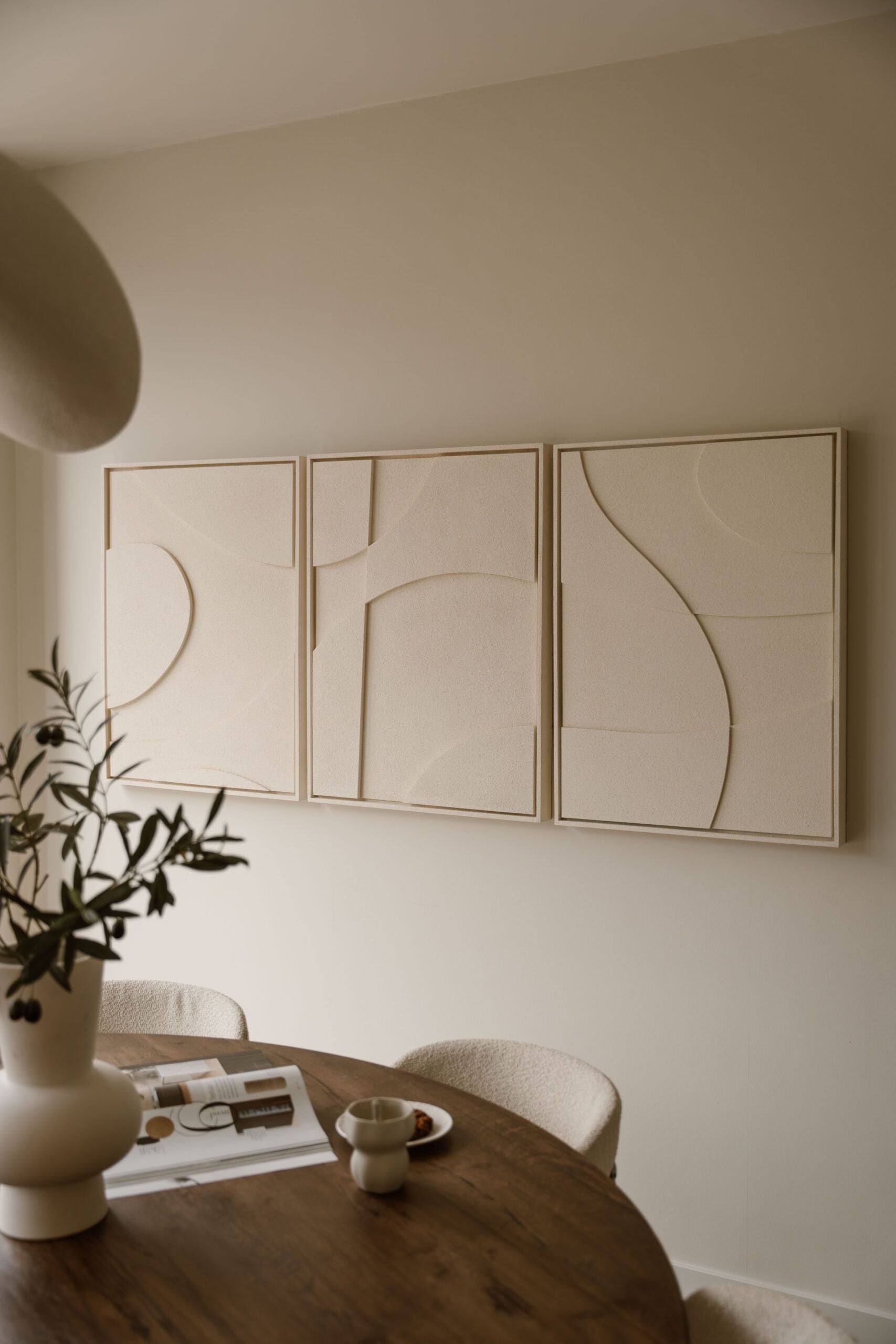 Indore Home – 3D Painting – Design A – Abstract Shapes – 3D Wall Panel – Cream - Set