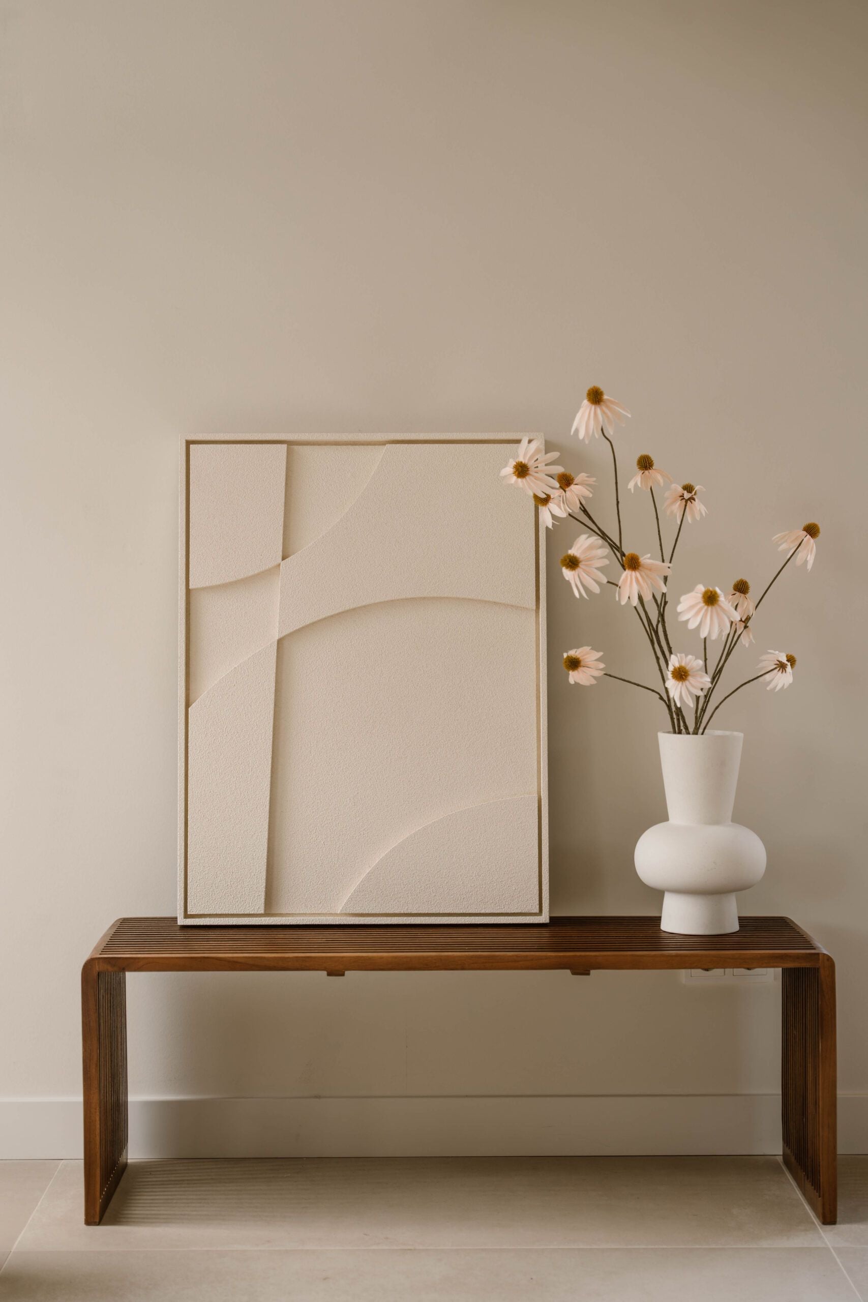 Indore Home – 3D Painting – Design A – Abstract Shapes – 3D Wall Panel – Cream - Set