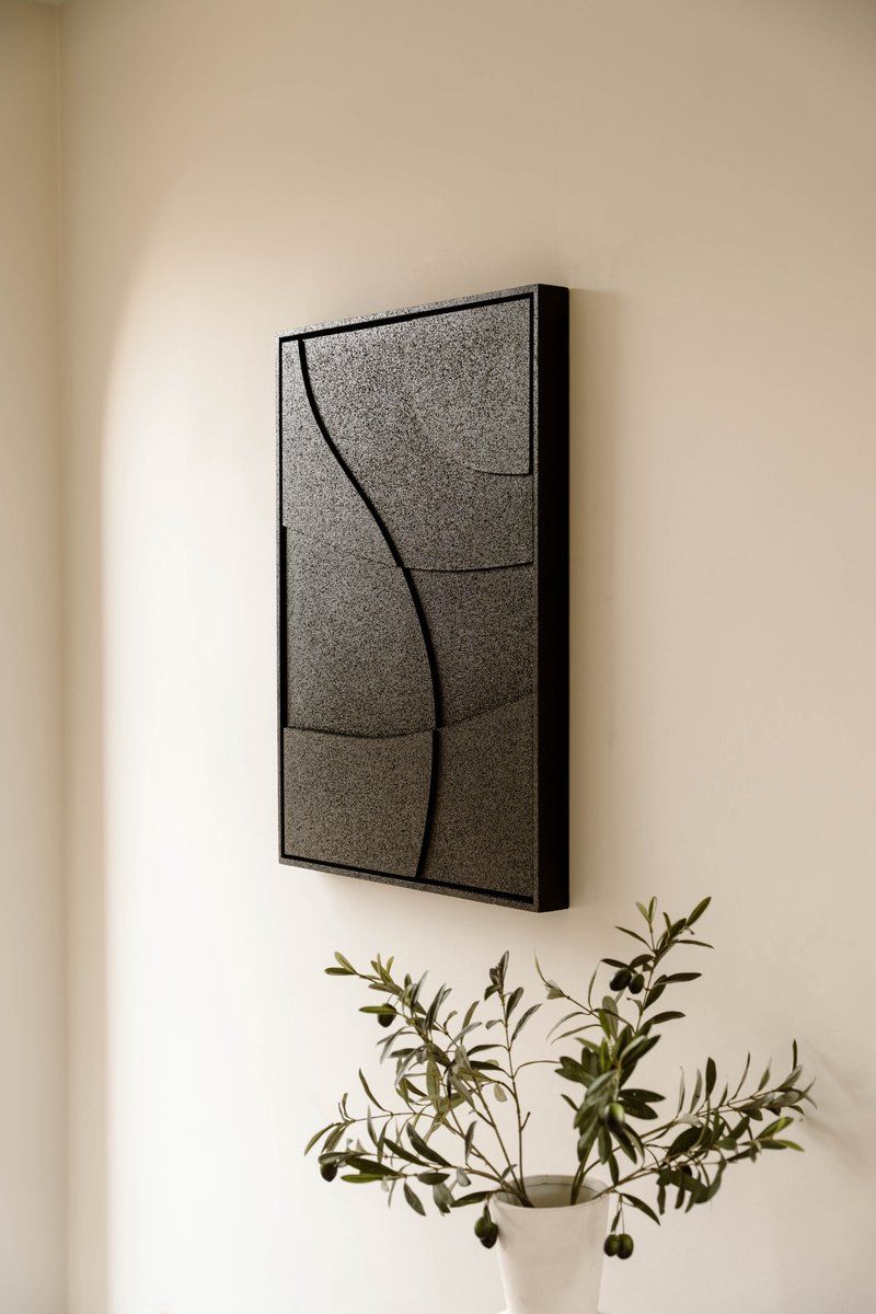 Indore Home – 3D Painting - Design A3 – Abstract Shapes – 3D Wall Panel - Black