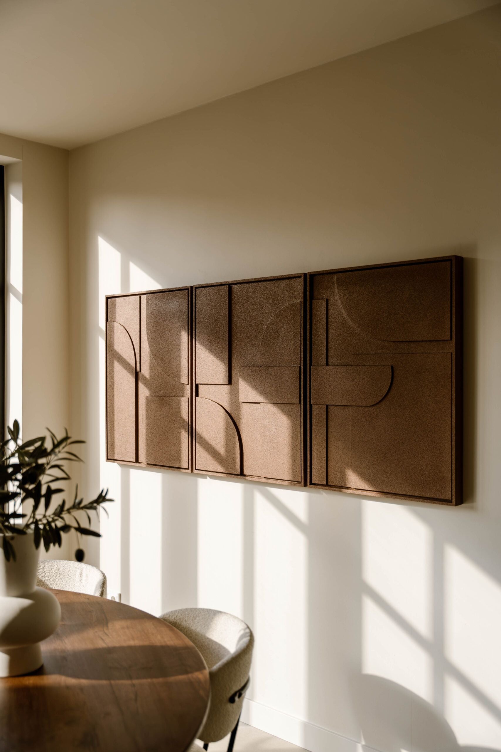 Indore Home – 3D Painting – Design B – Abstract Shapes – 3D Wall Panel – Brown - Set