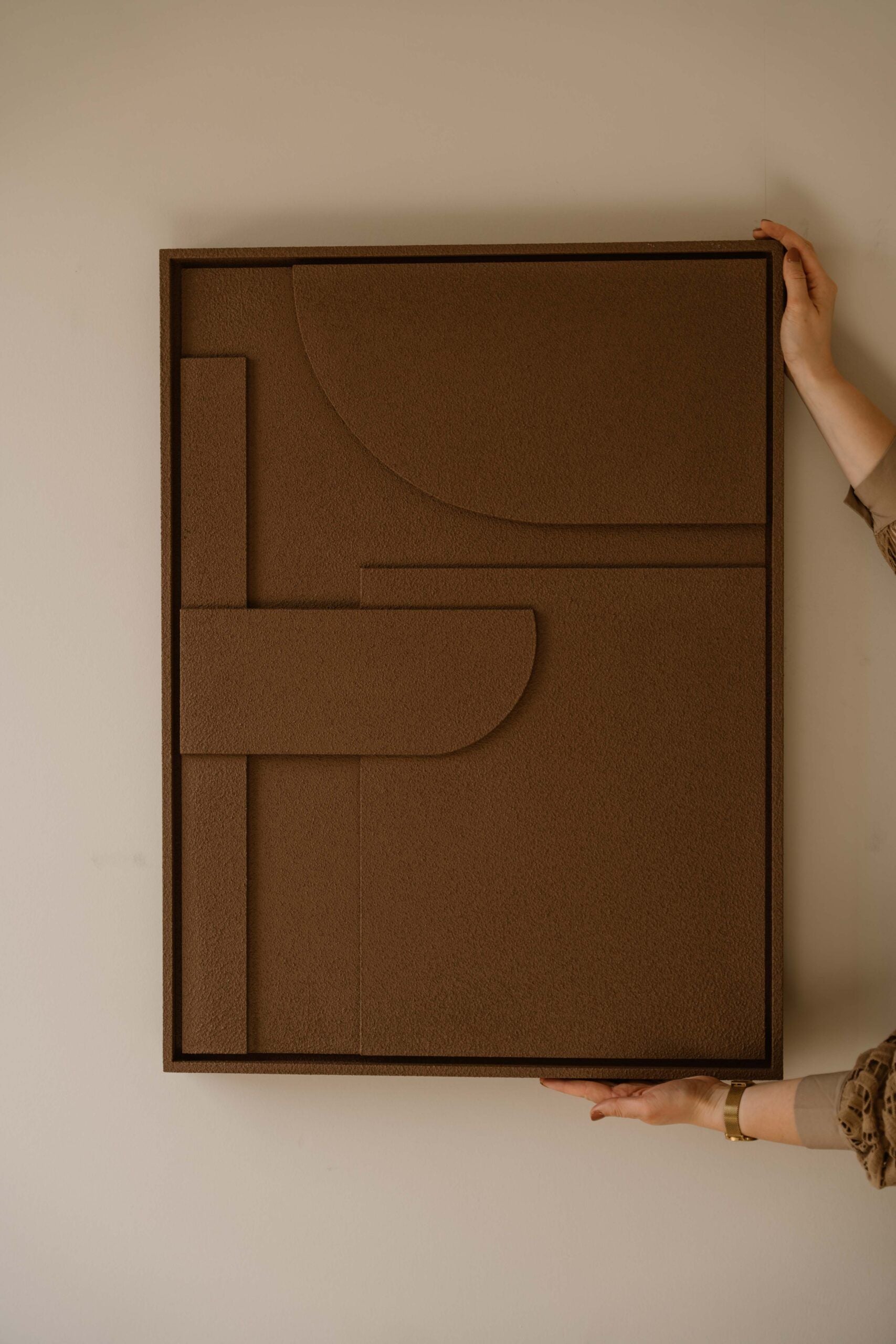 Indore Home – 3D Painting – Design B – Abstract Shapes – 3D Wall Panel – Brown - Set