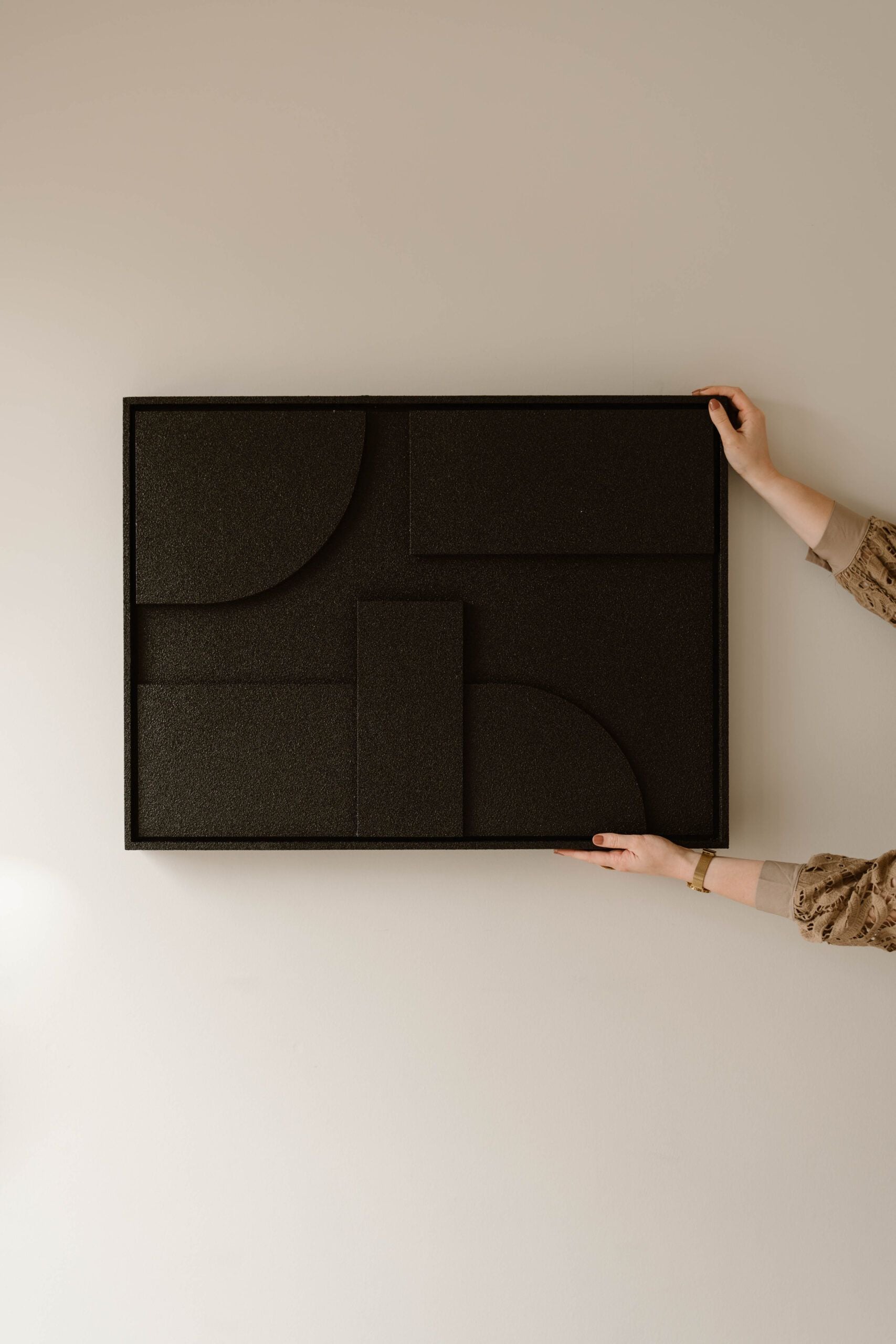 Indore Home – 3D Painting – Design B – Abstract Shapes – 3D Wall Panel – Black - Set